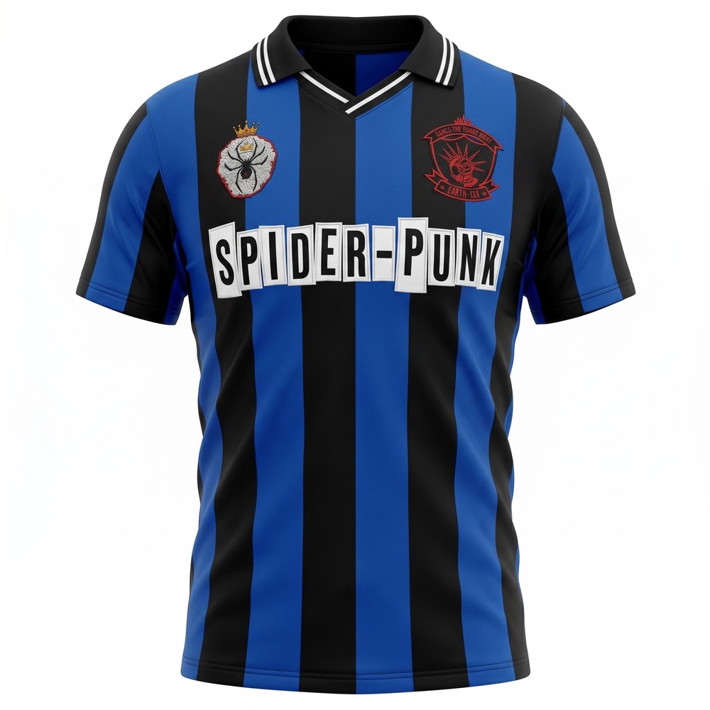 Marvel Spider-Punk Hobie Brown Soccer Jersey Blue Black Striped BoxLunch Men's S